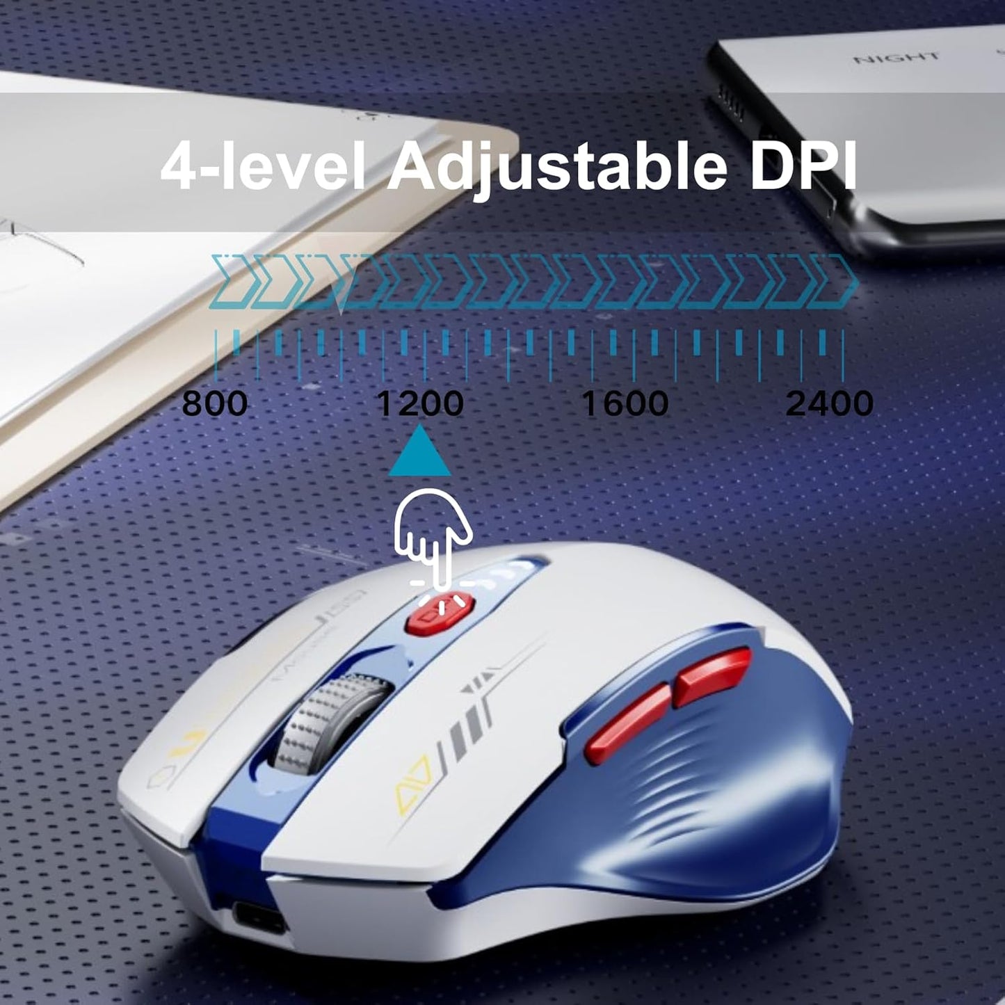 Bluetooth Mouse,[Upgraded] Multi-Device Wireless Mouse Rechargeable,Visible Battery Level,Tri-Mode (BT 5.0/4.0+2.4G Hz), 4 Adjustable DPI,Coldless Mice for Laptop and PC,Bluewhite