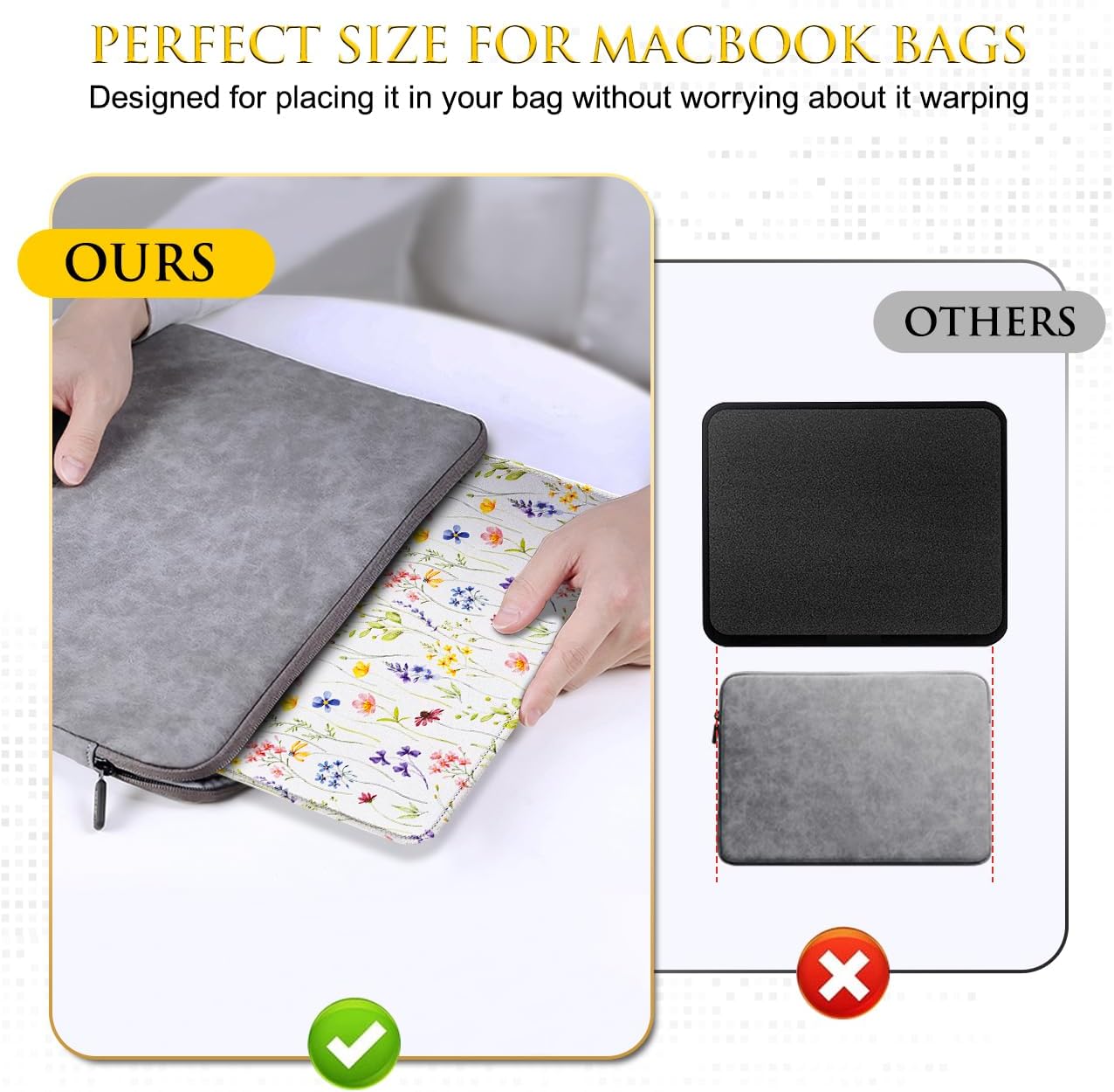 JIKIOU 3 Pack Mouse Pad with Stitched Edge, Comfortable Mouse Pads with Non-Slip Rubber Base, Washable Mousepads Bulk with Lycra Cloth, Mouse Pads for Computers Laptop Mouse 10.2x8.3in White Flowers