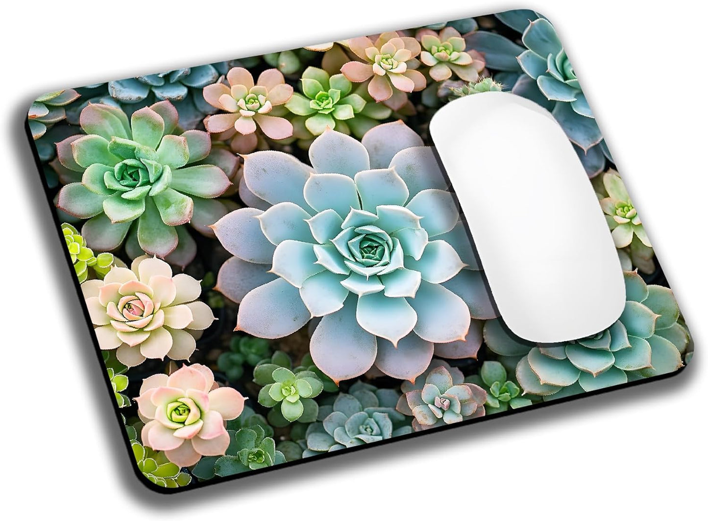 Cute Succulent Plants Mouse Pads for Desk, Portable Wireless Computer Mouse pad Small Design with Women, Non-Slip Rubber Base Laptop Mousepad 9.5" x 7.9" Smooth Surface for Office & Travel