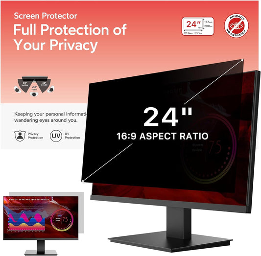 bersem 24 inch Removable Computer Privacy Screen Filter for 16:9 Ratio Monitor, Anti-Spy, Anti-Glare, Anti-Scratch, UV-Blocking