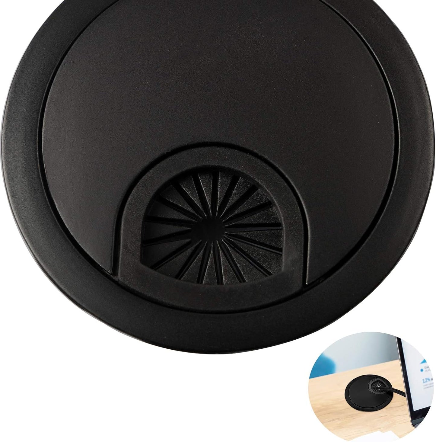 Desk Grommet for Wire Organizer,PC Computer Desk Plastic Grommet Cord, Tidy Cable Hole Cover Organizers,2 Pack (53mm, Black)