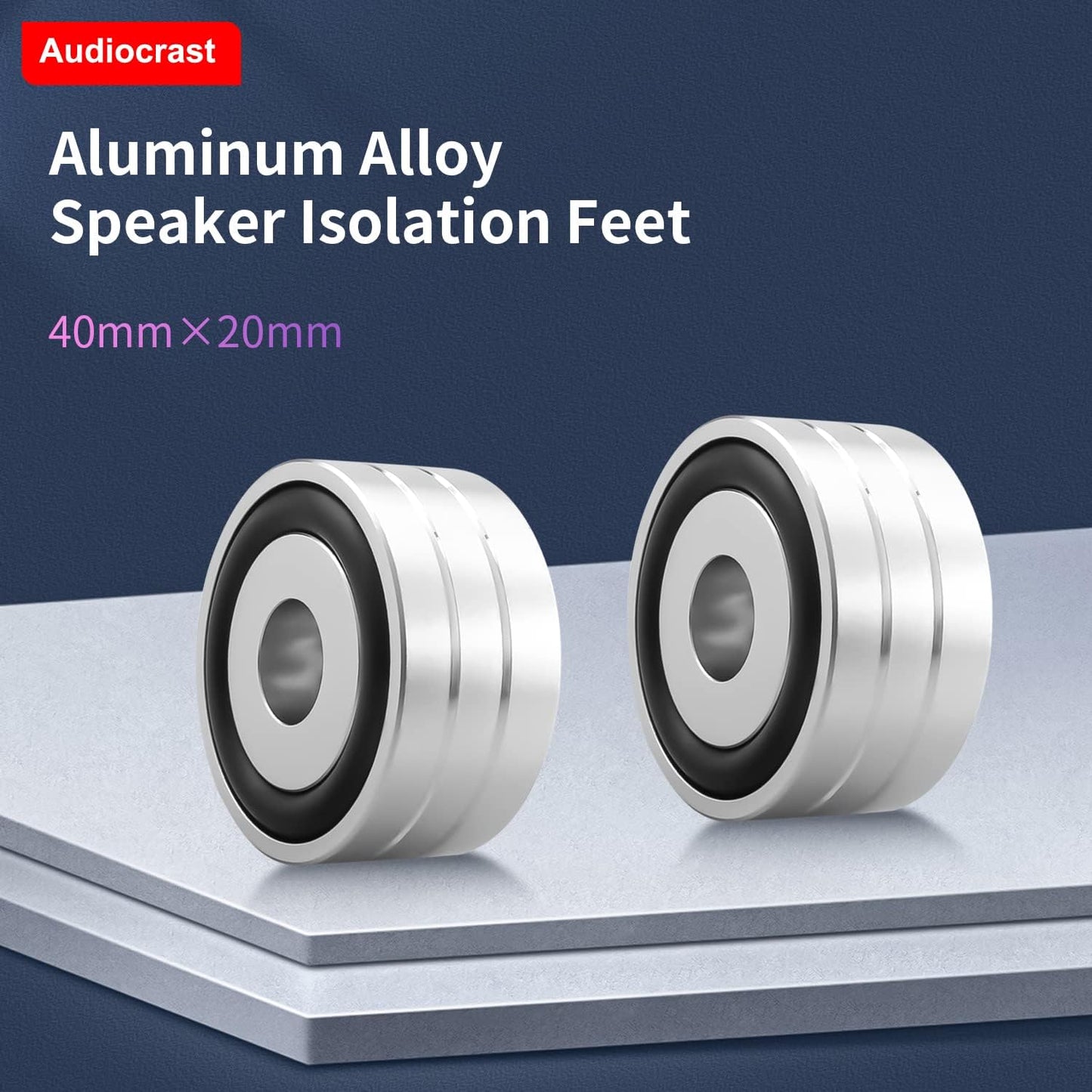 Audiocrast 4X Silver HiFi Speaker Isolation Feet Pad, Aluminum 40x20mm Audio Stand Feet Amplifier Shock Absorber Non-Slip Hi-End Vibration Dampener Floor Protector for Subwoofer DAC CD Turntable Amp