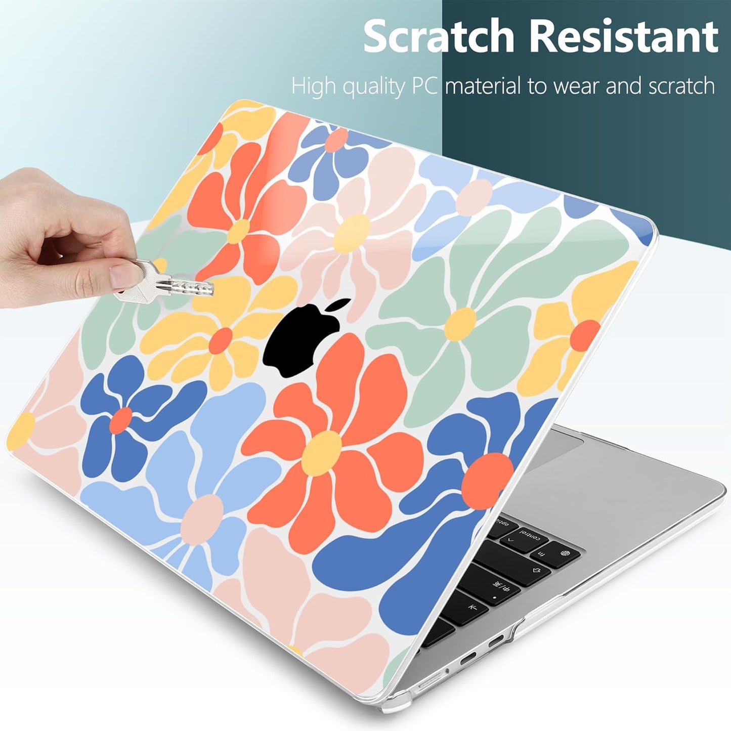 TWOLSKOO Compatible with M4 MacBook Air 13.6 inch Case 2025-2022 Release M4 A3240 M3 A3113 M2 A2681, Plastic Hard Shell & Keyboard Cover & Type C Adapter & Screen Protector, Chamomile Blue