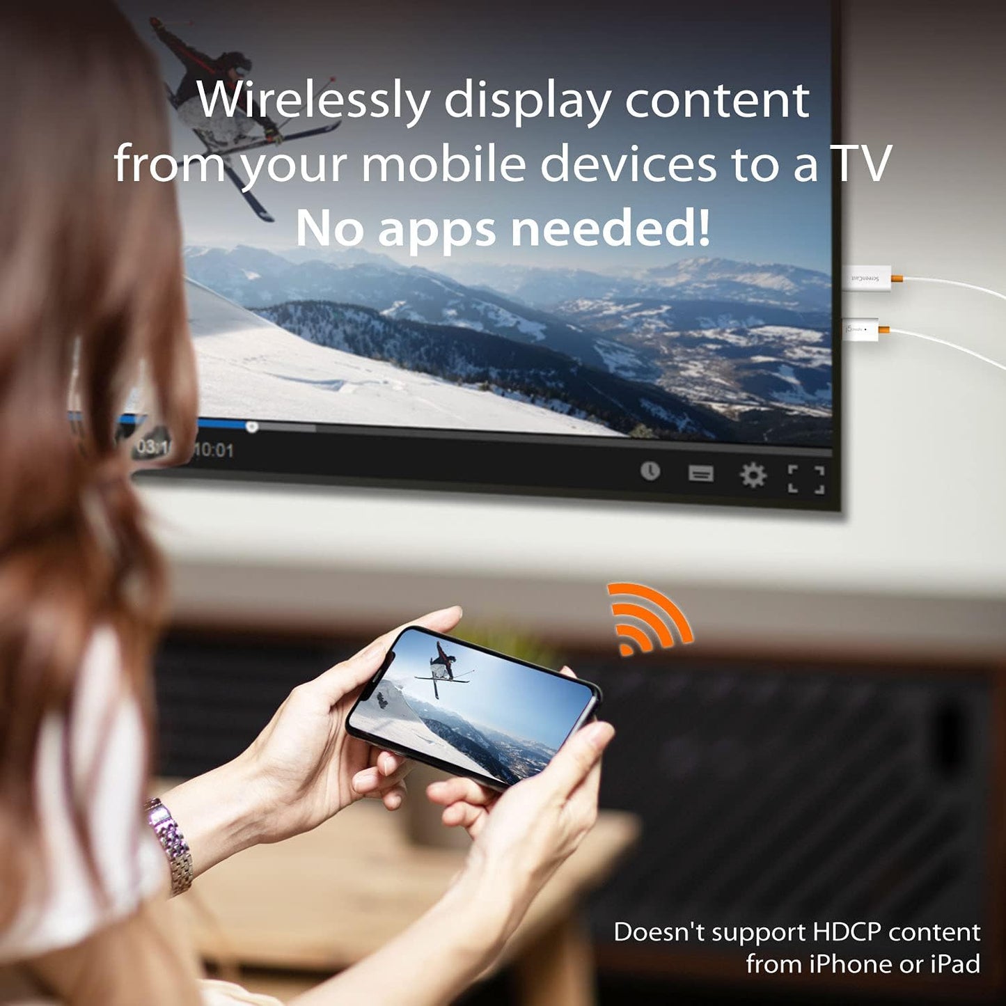 j5create ScreenCast HDMI Wireless Display Adapter Receiver - Mirror Phone, Tablet, Laptop to HDTV - Compatible with MiraCast, AirPlay, Android, Windows 10 PC, iOS, iPhone, Tablet (JVAW56)