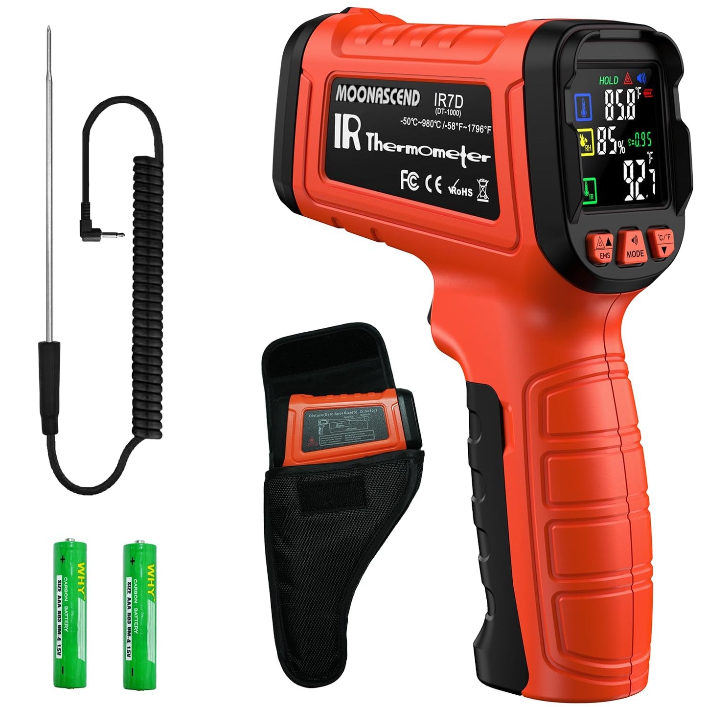 Infrared Temperature Gun -58°F to 1796°F, Dual-Mode Thermometer Gun with K-Type Thermocouple(-58°F to 572°F), Laser Temp Guns for Reptiles, Cooking, Griddle, Oven, 16:1 Home Handheld Thermometer