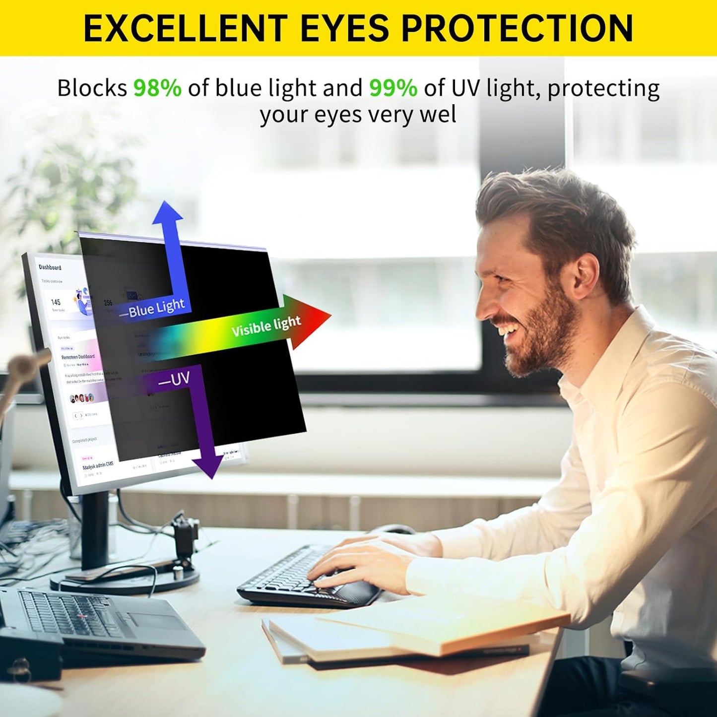 21.5 Inch Computer Privacy Screen for 16:9 Computer Monitor, Anti-Blue Light Monitor Privacy Screen Filter, Anti-UV Computer Screen Privacy Shield