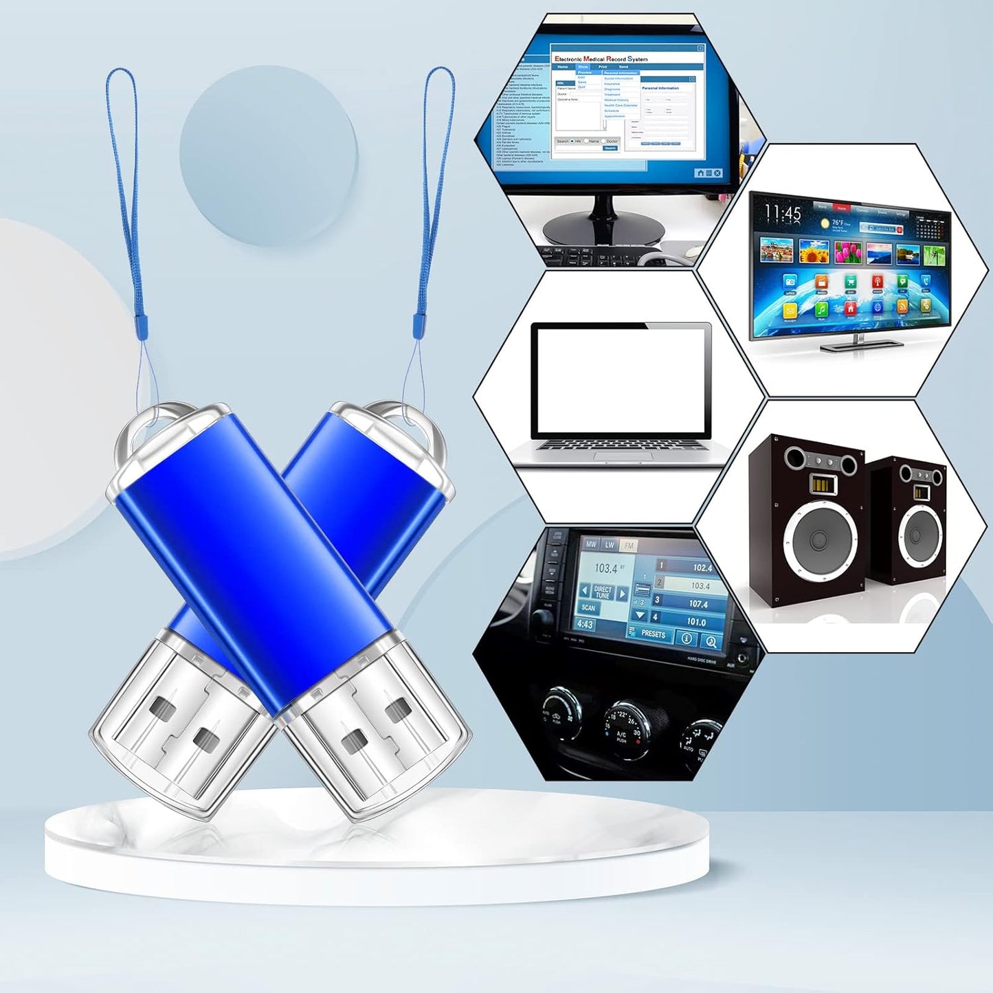 Hoteam 50 Pack USB 2.0 Flash Drives Bulk Blue Portable Thumb Drive with Hat USB Sticks Bulk with 50 Pcs Lanyards for Data Storage File Sharing Commercial Gift(8GB)