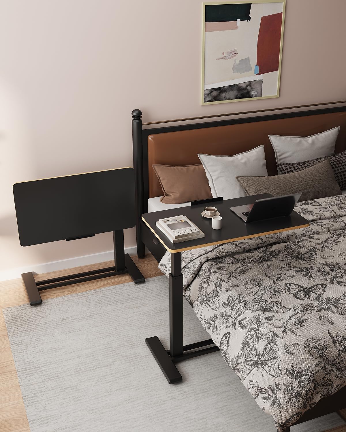 FLEXISPOT H7 PRO Mobile Standing Desk Adjustable Overbed Table Pneumatic with Wheels 90°Tiltable Portable Laptop Desk Rolling Computer Cart Foldable Bedside Table(31.5" W x 17.7" D D, Black)