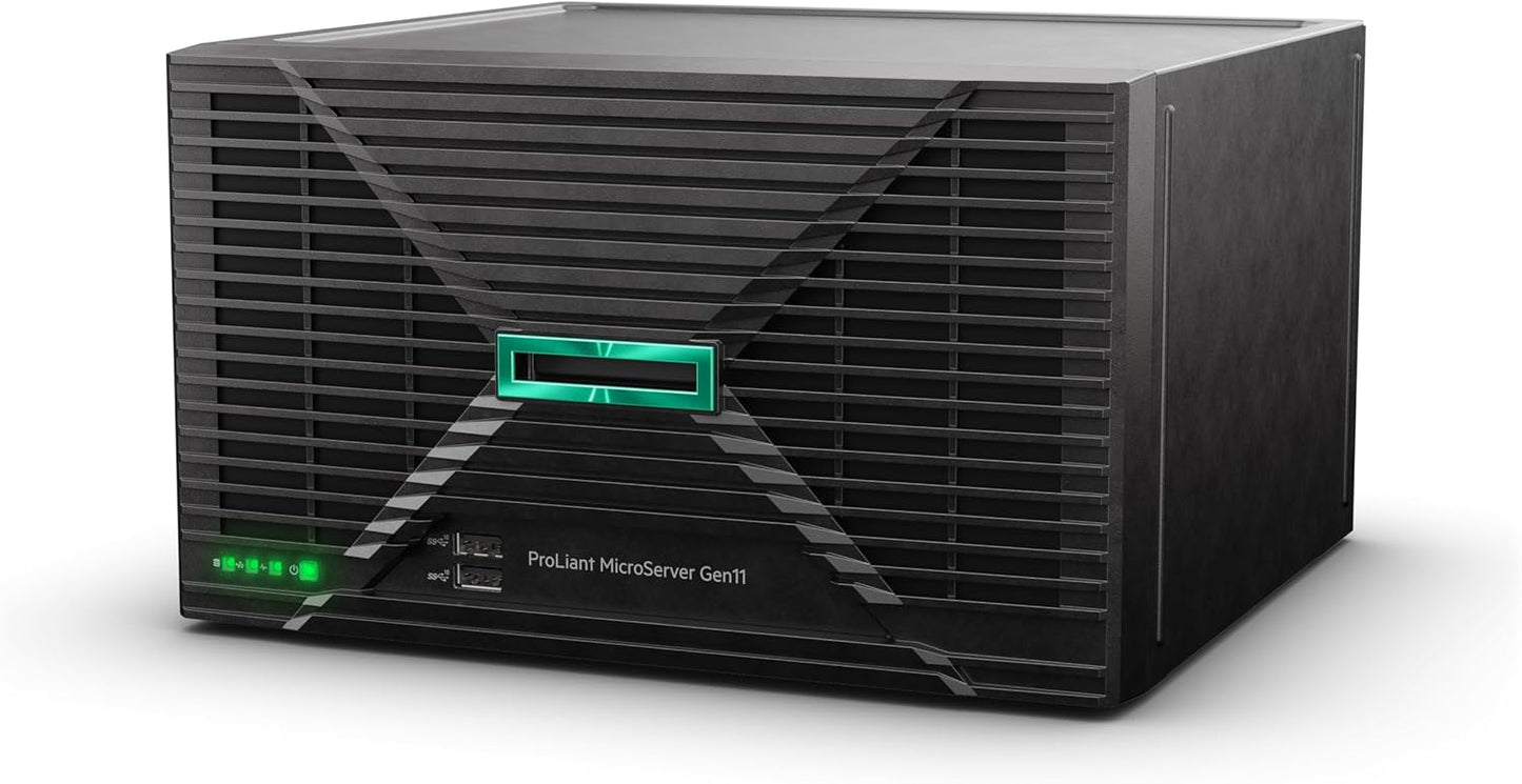 Hewlett Packard Enterprise ProLiant MicroServer Gen11 Tower Server, Intel Pentium Gold G7400 Processor, 16GB Memory, 1TB HDD Storage, External 180W US Power Supply (HPE Smart Choice P74439-005)