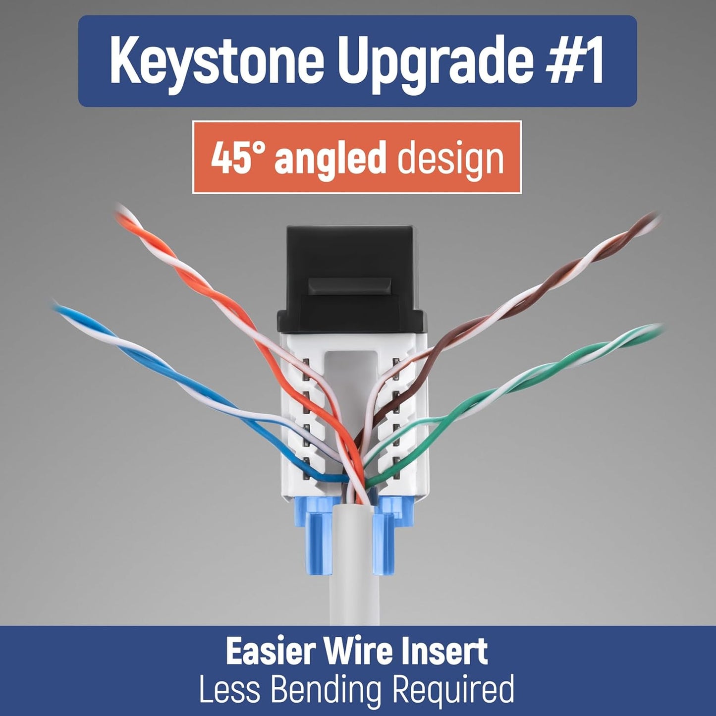 Everest 45° Angled RJ45 Cat5e Keystone Jacks 10-Pack in Black - Slim Profile Female RJ45 Connectors - Cat 5e Keystone Jack - Compatible with 45° Angled Speed Termination Tool - 45Term (B0BL3GS7ZY)