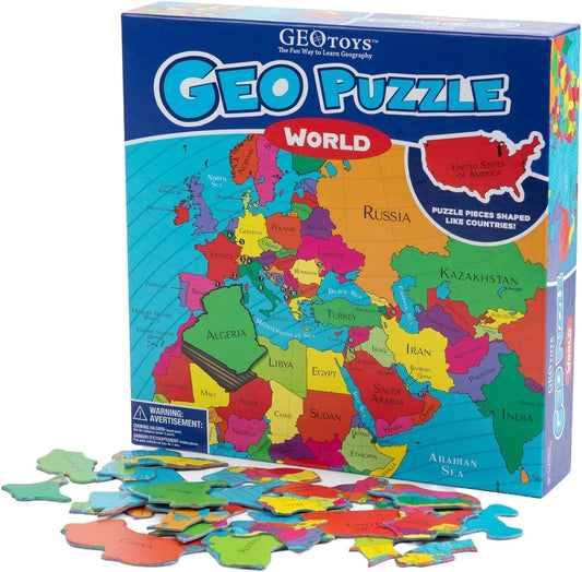 GeoToys GeoPuzzle, World Shaped Jigsaw Puzzles, 68 Pc Geography Puzzle, Geography Game & Map Puzzle, Jigsaw Puzzles for Kids Ages 6-9 Years Old