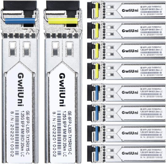 5 Pairs 1.25G BIDI SFP Single Mode Fiber Module Network Transceiver, LX SM 1310nm 1550nm 20km, Simplex LC Interface for Switch, Router, Firewall, Network Card, Media Converter etc