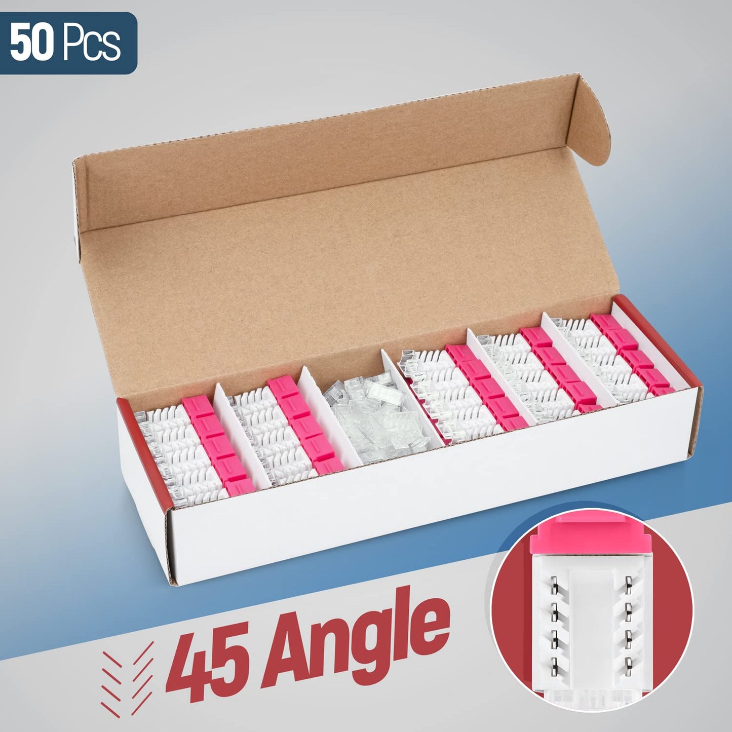 Everest 45° Angled RJ45 Cat6 Keystone Jacks 50-Pack in Pink - Slim Profile Female RJ45 Connectors - Cat 6 Keystone Jack - Compatible with 45° Angled Speed Termination Tool - 45Term (B0BL3GS7ZY)