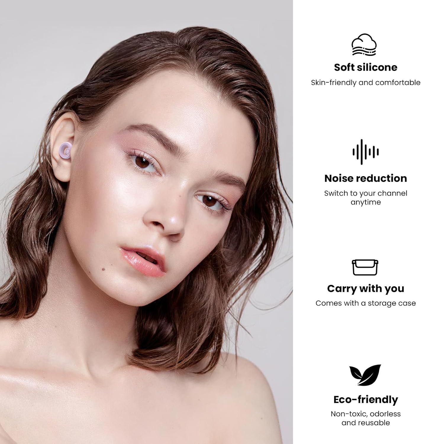 Ear Plugs for Noise Reduction, Reusable Concert Earplugs Hearing Protection, Soft Silicone Ear Plugs for Sleeping, Focus, Noise Sensitivity - Ear Tips in XS/S/M/L - Purple