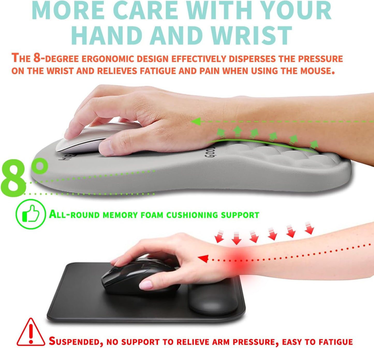 Ergonomic Mouse Pad Wrist Support with Memory Foam Massage Bulge, Carpal Tunnel Pain Relief Mousepad Wrist Rest for Mouse(12x8 inch, Good Morning)