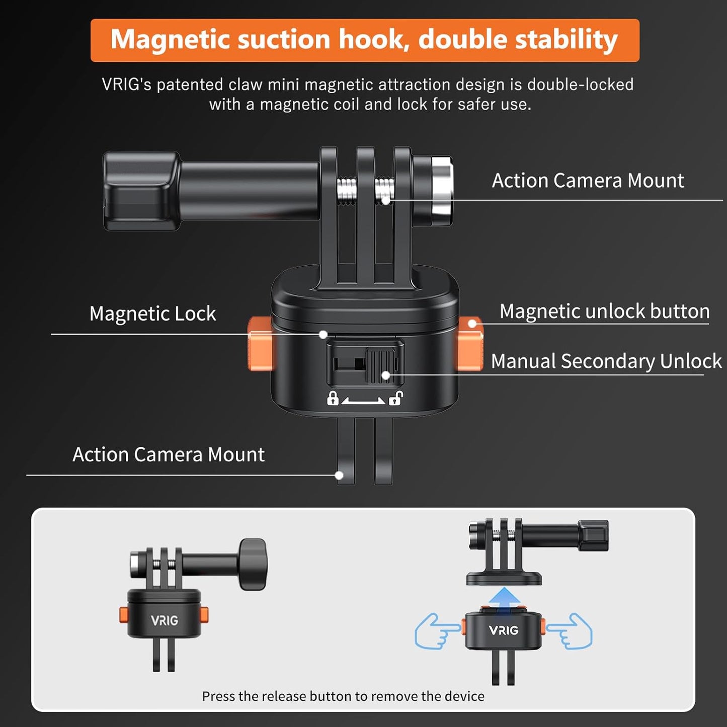 VRIG Mini Quick Release Base Mount for Action Camera, Magnetic Tripod Mount Adapter Compatible with DJI OSMO Action 5Pro/4/3,Go-Pro Hero 13/12/11/10, Akaso, Insta360 (Magnetic Accessories)