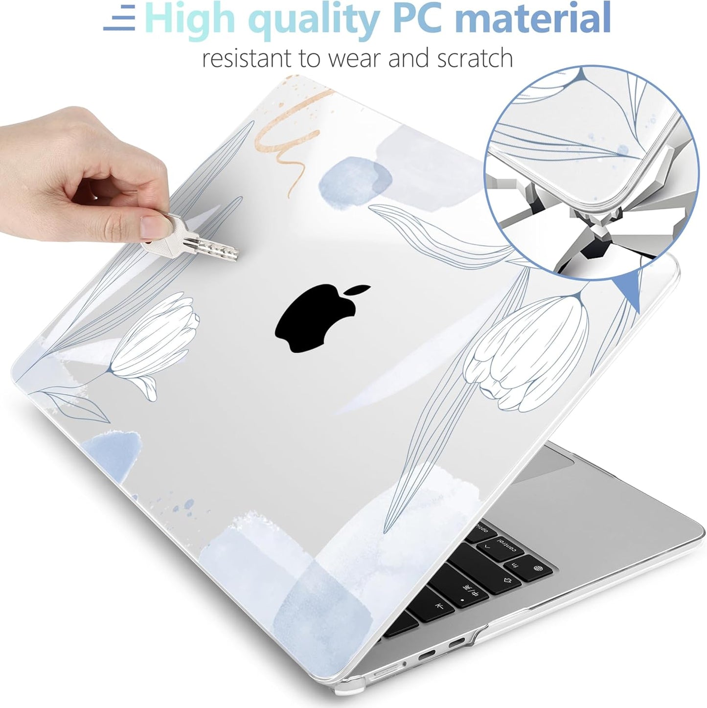 MEEgoodo for M4/M3/M2 MacBook Air 15.3 inch Case 2025 2024 2023, Case Fit Model (A3241/A3114/A2941) for MacBook Air 15 inch, Laptop Hard Shell with Keyboard Cover, Floral 33