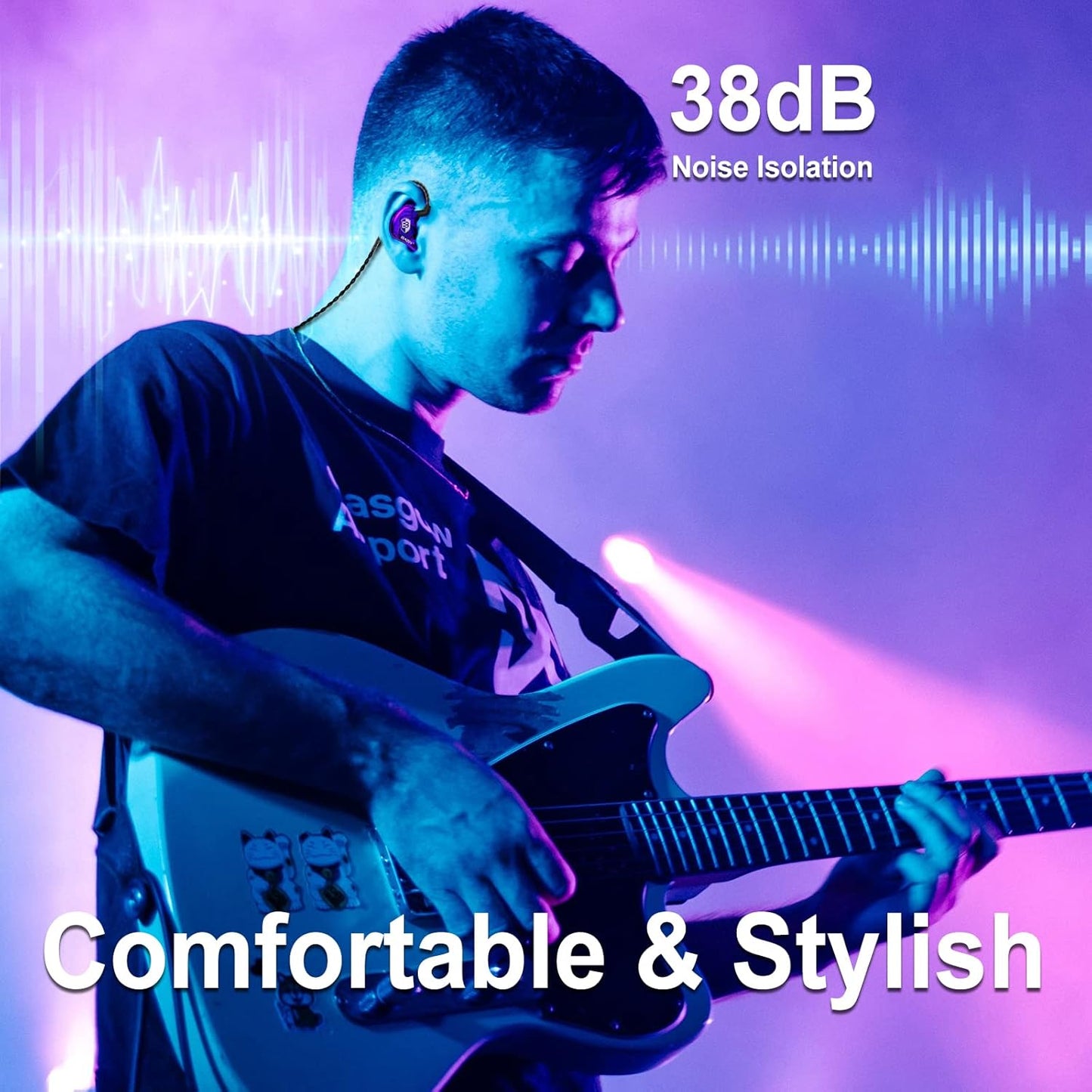 BASN in Ear Monitor Headphones for Musicians Audiophiles Drummers, Bsinger Pro Noise Isolating Earbuds with Dual Driver Dynamic Crystal Clear Sound (Pro Clear Purple)