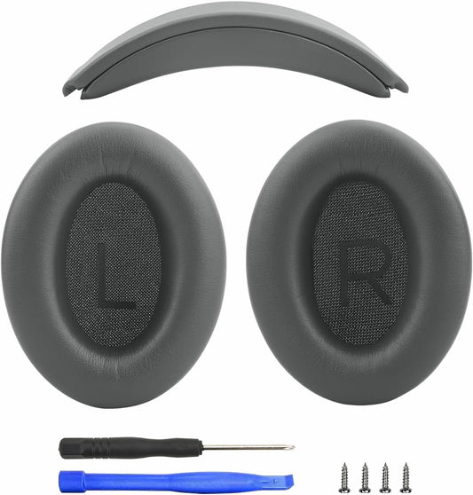 Ear Cushion and Protein Leather Replacement Headband Pad Kit for Bose QuietComfort 35 45 QC35 QC45 with Noise Isolation Memory Foam (Dark Gray)