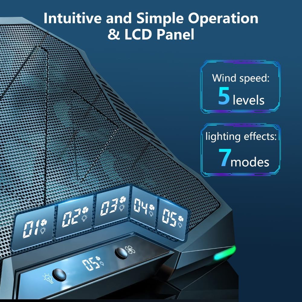 G-STORY Gaming Laptop Cooling Pad, RGB Lights Laptop Cooler with 10 Powerful Turbo Fans for 12-18 Inch Notebooks,8 Height Adjustable Stand and 1 USB Port