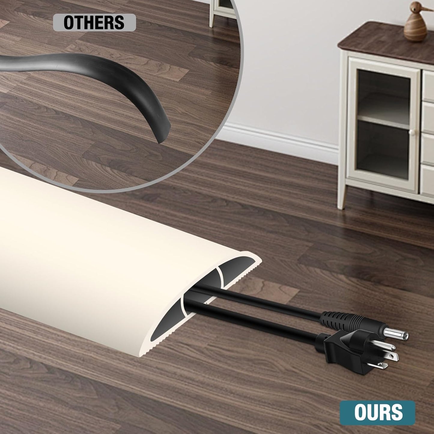 Floor Cord Cover, Cable Protector, 0.63W x 0.31H inches, Wire Cover for Extension Cords, Floor Cable Covers Prevent Cable Trips (Beige, 50-10 Feet)