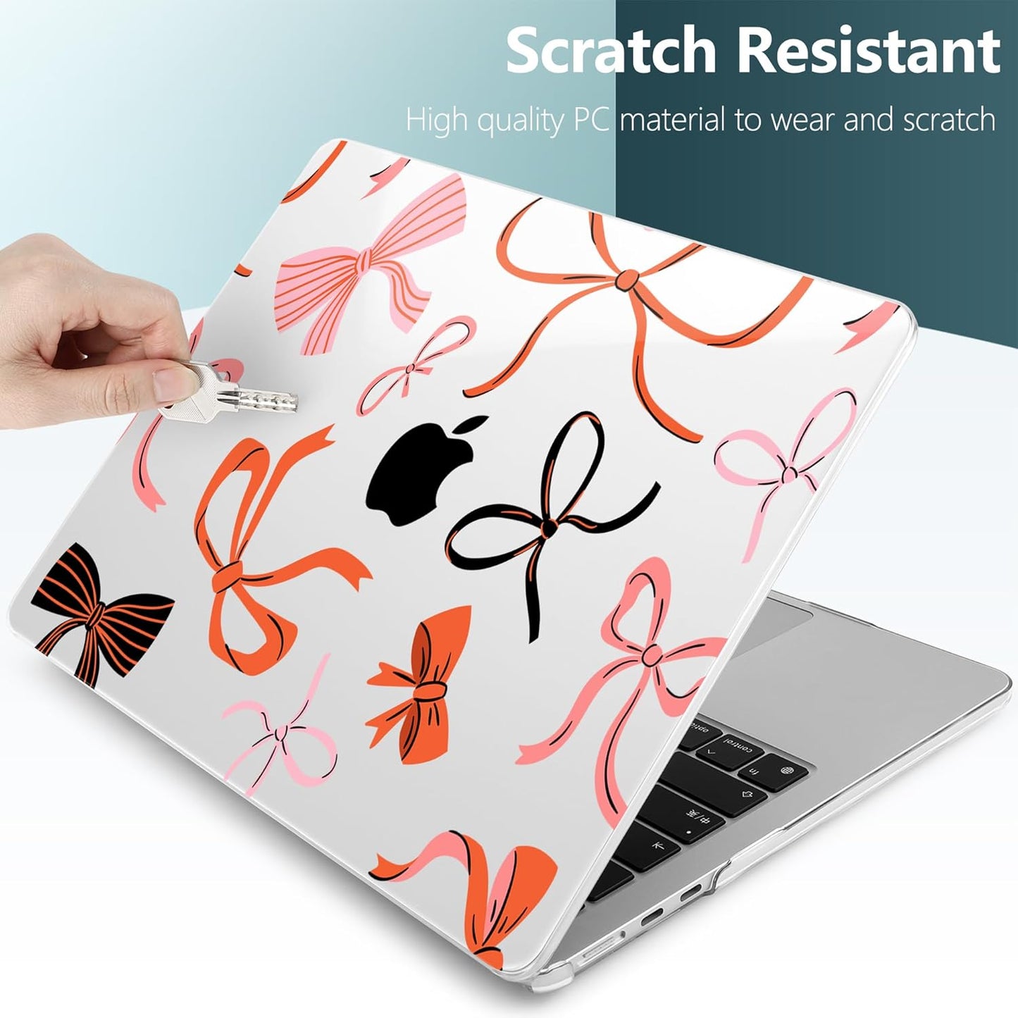 TWOLSKOO Compatible with M4 MacBook Air 15 inch Case 2025-2023 Released Model M4 A3241 M3 A3114 M2 A2941, Plastic Hard Shell & Screen Protector & Keyboard Cover & Type C Adapter, Red Bows