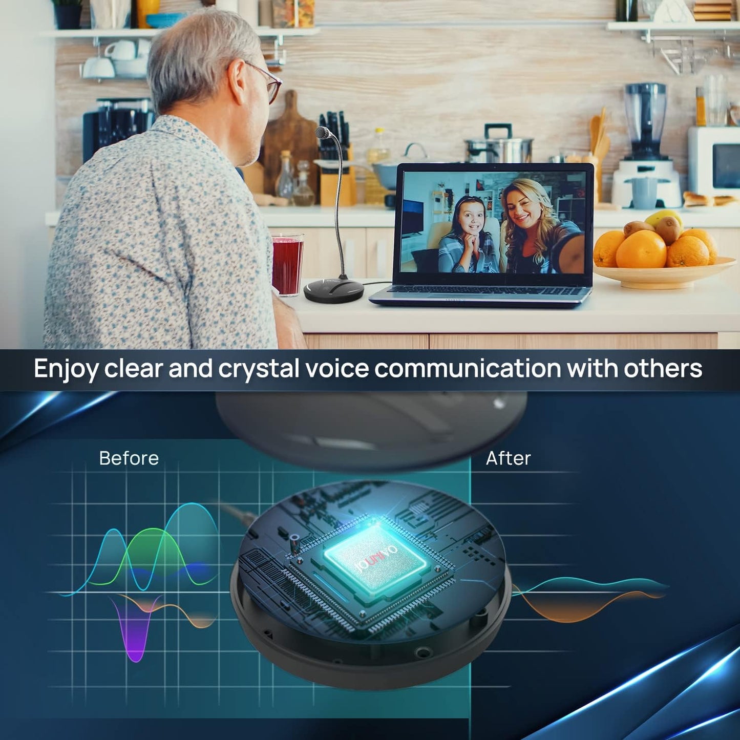 JOUNIVO USB Microphone for Computer, PC/Laptop Mic, Mute Button with LED Indicator, 360 Degree Gooseneck Design, Desktop Microphone for Streaming, Recording, Dictation, Podcasting, YouTube, JV610