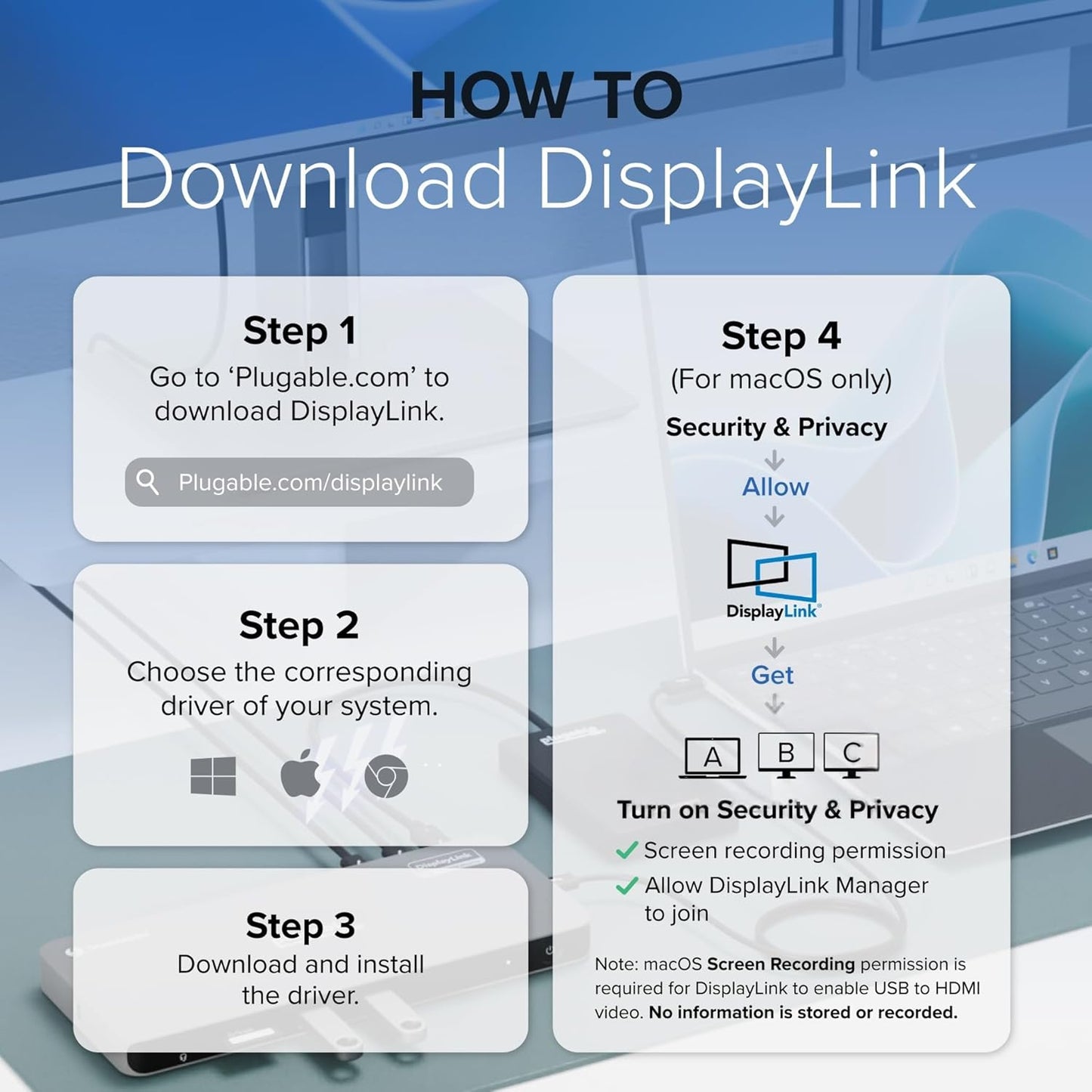 Plugable 7-in-1 USB-C DisplayLink Dock – Dual 4K HDMI (Requires DisplayLink Driver), 100W PD Charging, USB4 & Thunderbolt Compatible, Gigabit Ethernet, USB-A/C, SD Card – for Mac & Windows Laptops