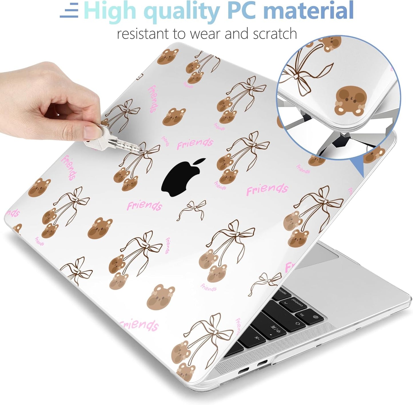 MEEgoodo Case for MacBook Pro 13 inch Case 2022 2021 2020 New A2338 M2/M1 A2251 A2289, Laptop Hard Shell with Keyboard & Camera Cover Compatible with 13 inch MacBook Pro, Teddy Bear & Bows
