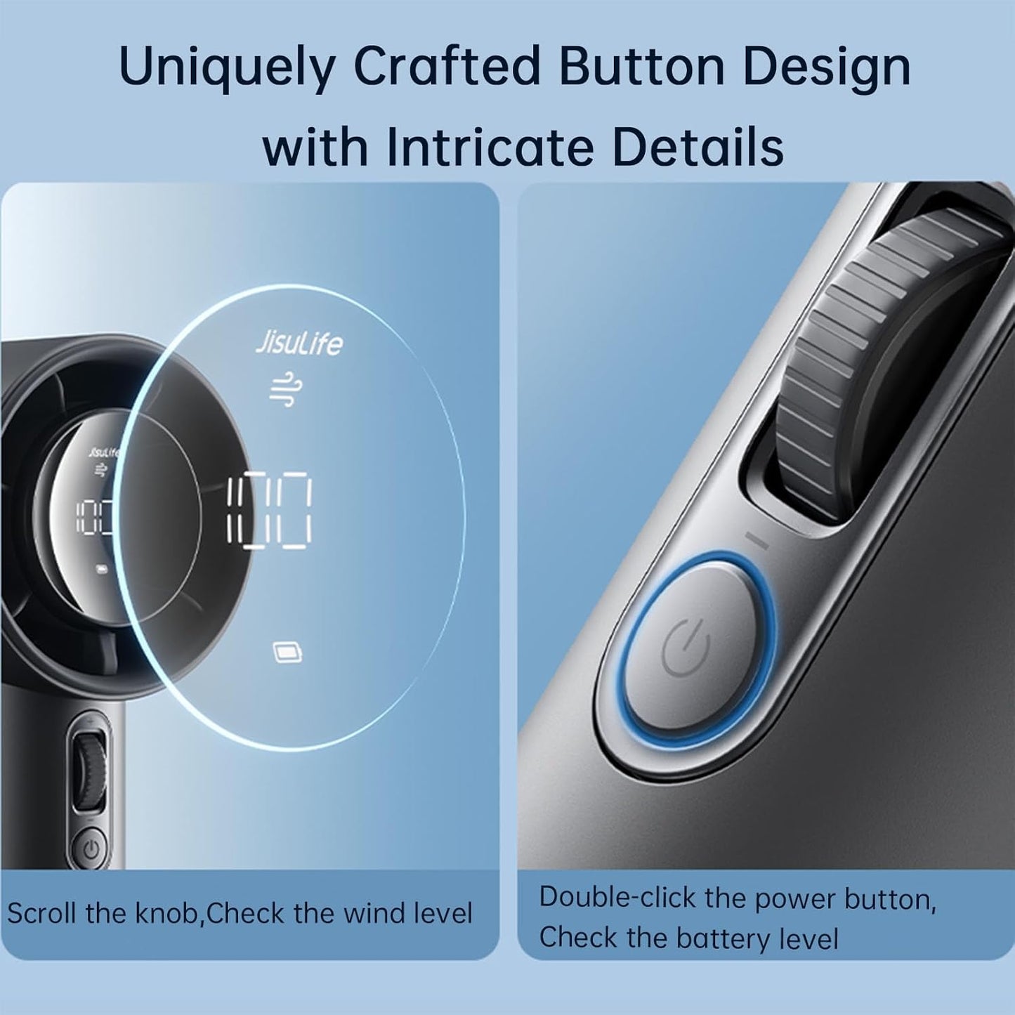 JISULIFE Portable Fan Pro1S 2025, 40Hrs Max Cooling Personal Handheld Fan with LED Display,Metal Shell,9700RPM Powerful,5000mAh battery,Travel Essentials Gifts for Women, Men-Dark Gray