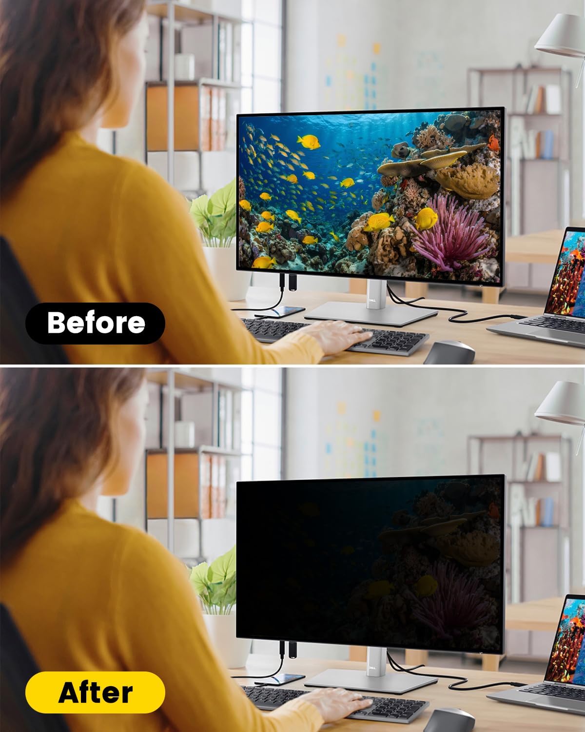 F FORITO 27 Inch 16:9 360°Privacy Screen Protector for Computer Monitor, Removable Eye Protection Anti Blue Light Anti Glare Computer Screen Privacy Shield for All 27" Widescreen Monitors