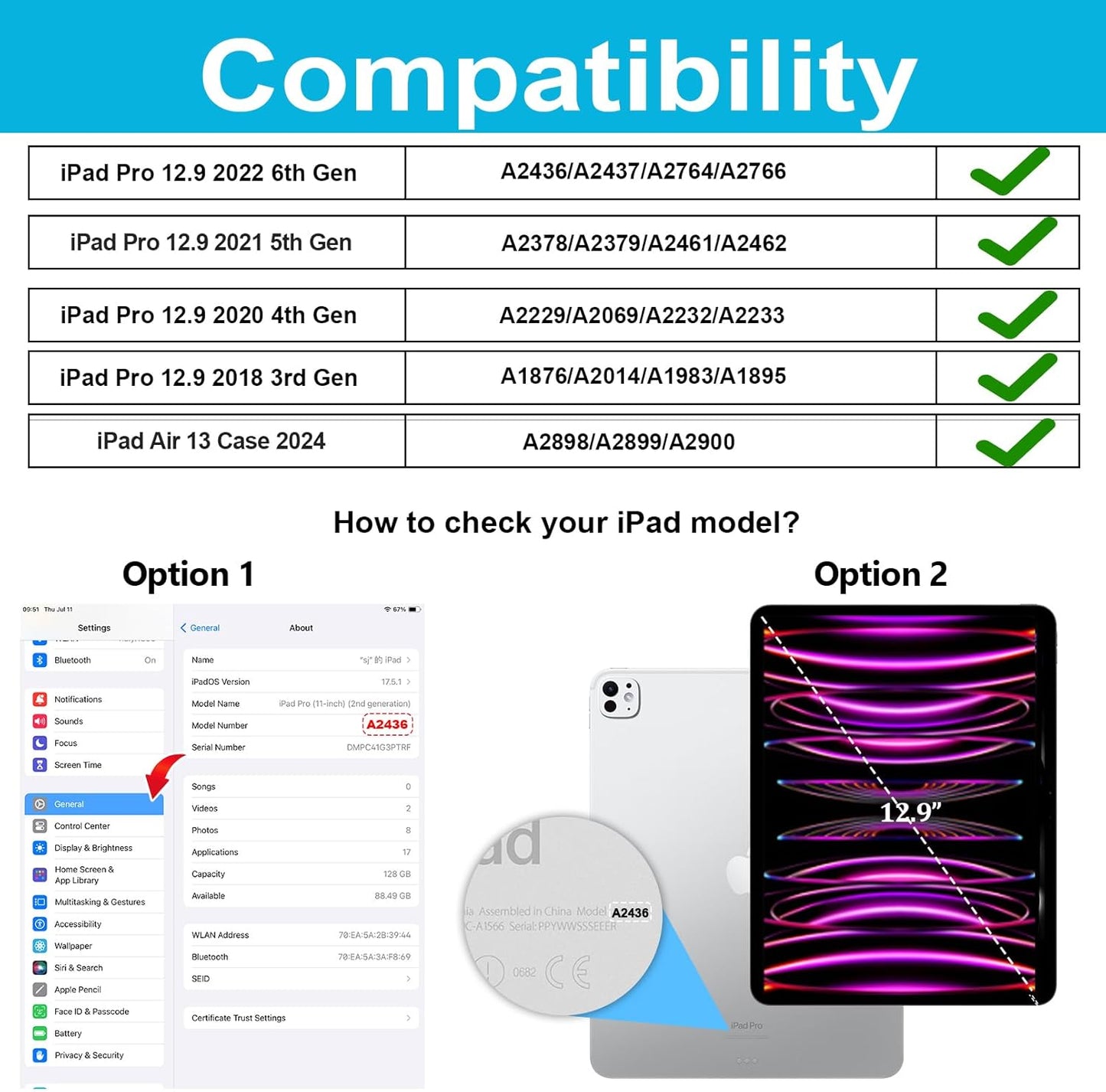 Case for iPad Air 13 Inch M3 2025 & M2 2024: Military Grade Cover for iPad Pro 12.9 6th/5th/4th/3rd Generation W/Screen Protector- Stand- Pencil Holder- Handle- Shoulder Strap- Blue