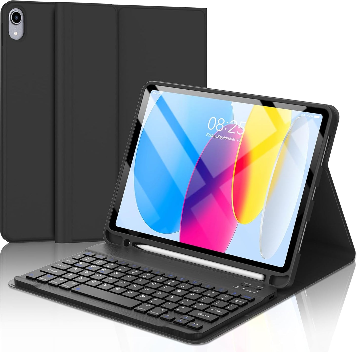 D DINGRICH for iPad 10th Generation Case with Keyboard (10.9", 2022), Smart Folio Leather Cover with Pencil Holder, Rechargeable, Magnetic Wireless Keyboard for 10.9 inch Apple iPad 10th Gen, Black