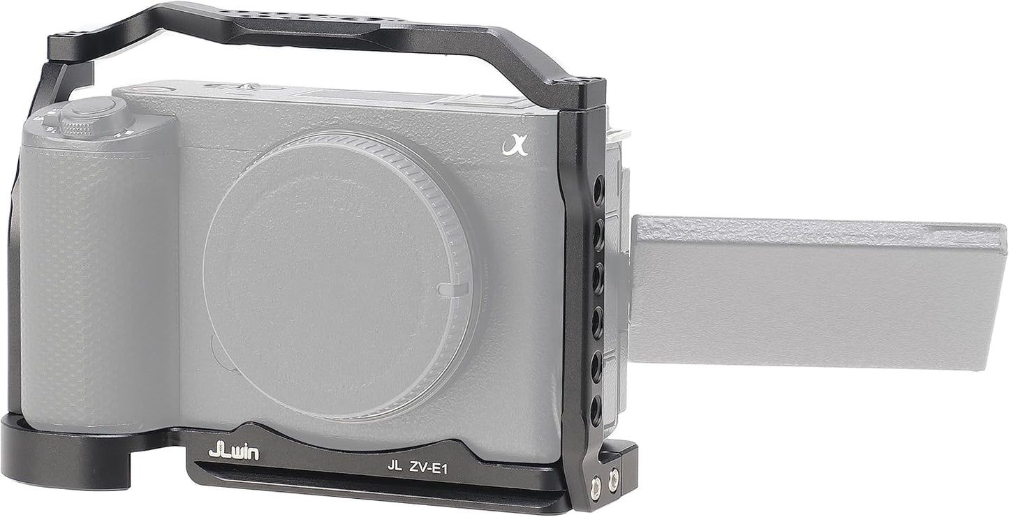 ZV-E1 Cage, Hersmay Video Stabilizer Camera Cage for Sony ZV-E1 Camera Accessories with Top Handle DSLR Rig with Cold Shoe,Handle Locating Holes,Multiple 1/4" 3/8" Screw Holes