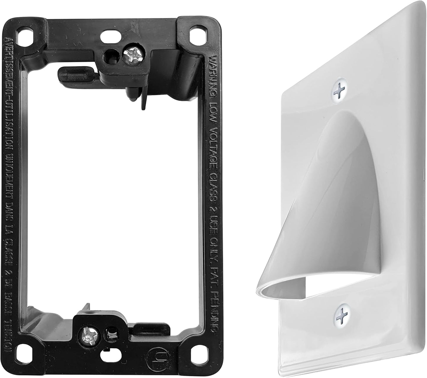 BestMounts - 1 Pack In Wall Cable Management Kit - Recessed Wall Plate Cable Pass Through Pair with Single Gang Low Voltage Mounting Bracket - TV Cord Hider for Wall Mounted TV ETL Listed