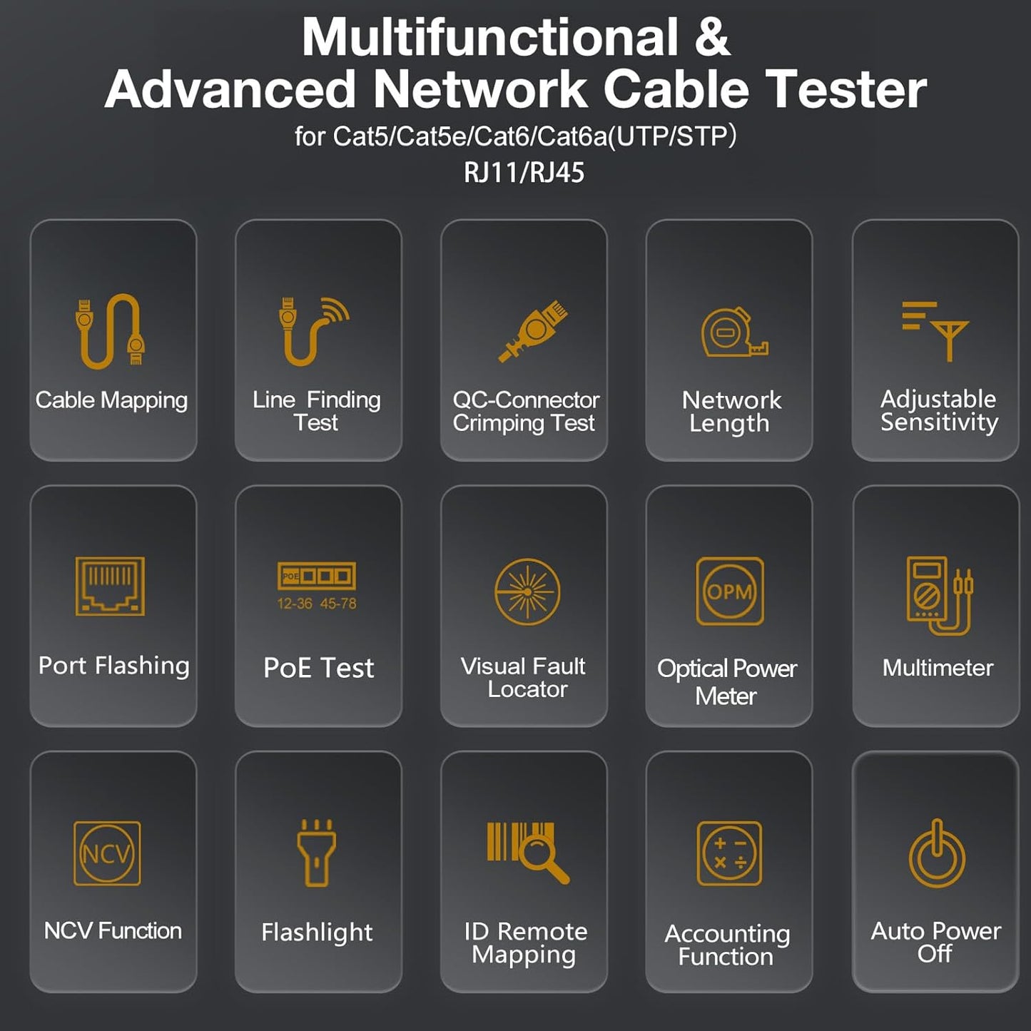 11 In 1 Network Cable Tester with 60000 Digit Multimeter 7 Wavelengths OPM 10Km/10mW VFL 600M Measurable Length 100 Records Tool Kit for CAT5 CAT6 Telephone Ethernet RJ11 RJ45 PoE Wire Tracer NCV,Blue