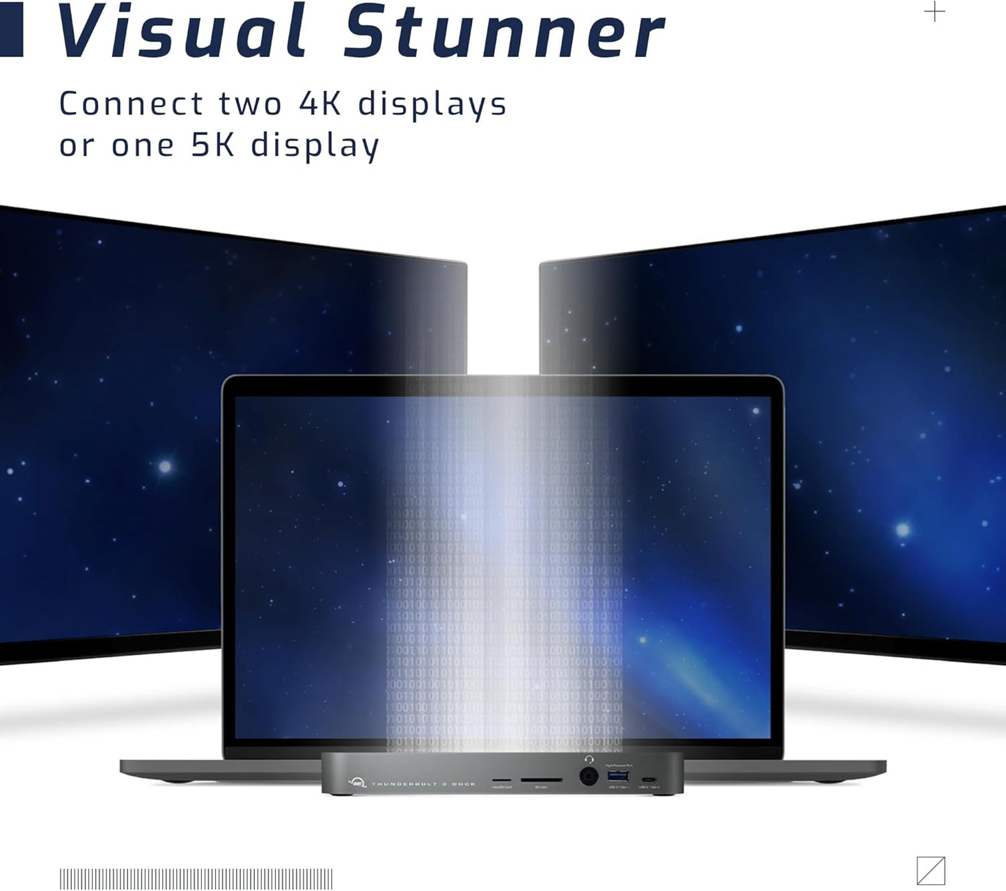 OWC 14-Port Thunderbolt Dock, 85W charging, (2) Thunderbolt 40 Gb/s (USB-C), (5) USB 3.2 Type-A, USB 3.2 (10Gb/s) Type-C, Mini DisplayPort, GbE, Audio, Single 5K or Dual 4K Displays, cable, For Mac/PC