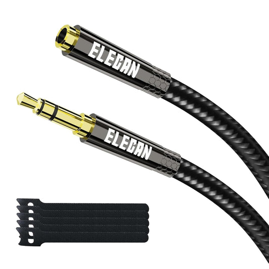 Elecan Headphone Extension Cable 20 Ft, 1/8 Inch 3.5 MM AUX Cord Wire Male to Female, Hi-Fi Sound Thin&Slim Braided TRS Stereo Audio Beats Cable Extender for Car,Home Stereos, Speaker,Phones