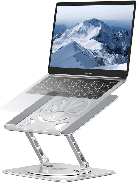 Adjustable Laptop Stand for Desk-360° Rotating Foldable Laptop Holder Ergonomic Laptop Riser for MacBook Pro/Air Dell HP Lenovo Notebook up to 16",Silver