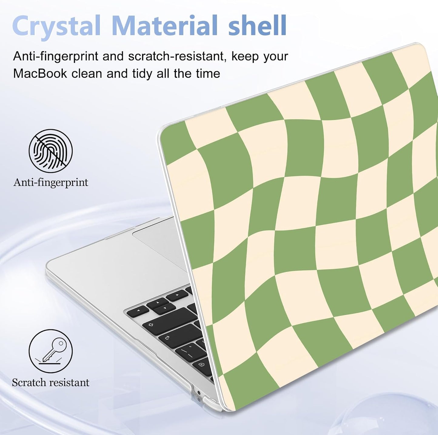 Case for MacBook Air 15 Inch 2025 2024 2023 Release M4 A3241 M3 A3114 M2 A2941, Hard Shell with Screen Protector & Keyboard Cover, Compatible with Touch ID, Green Checkered