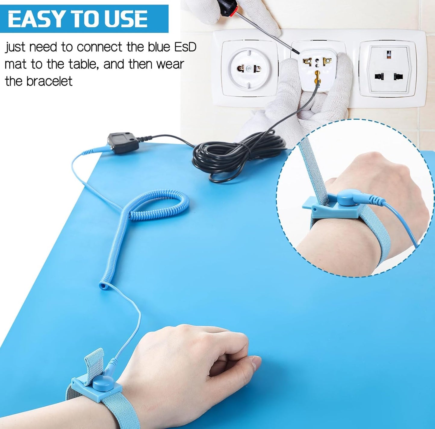 Anti-Static Mat Kits Includes Heat Resistant ESD Mats Anti Static Wrist Straps Grounding Cords Rubber Soldering Table ESD Pad for Computer PC Building Electronics Repair (1 Pack,24 x 35 in)