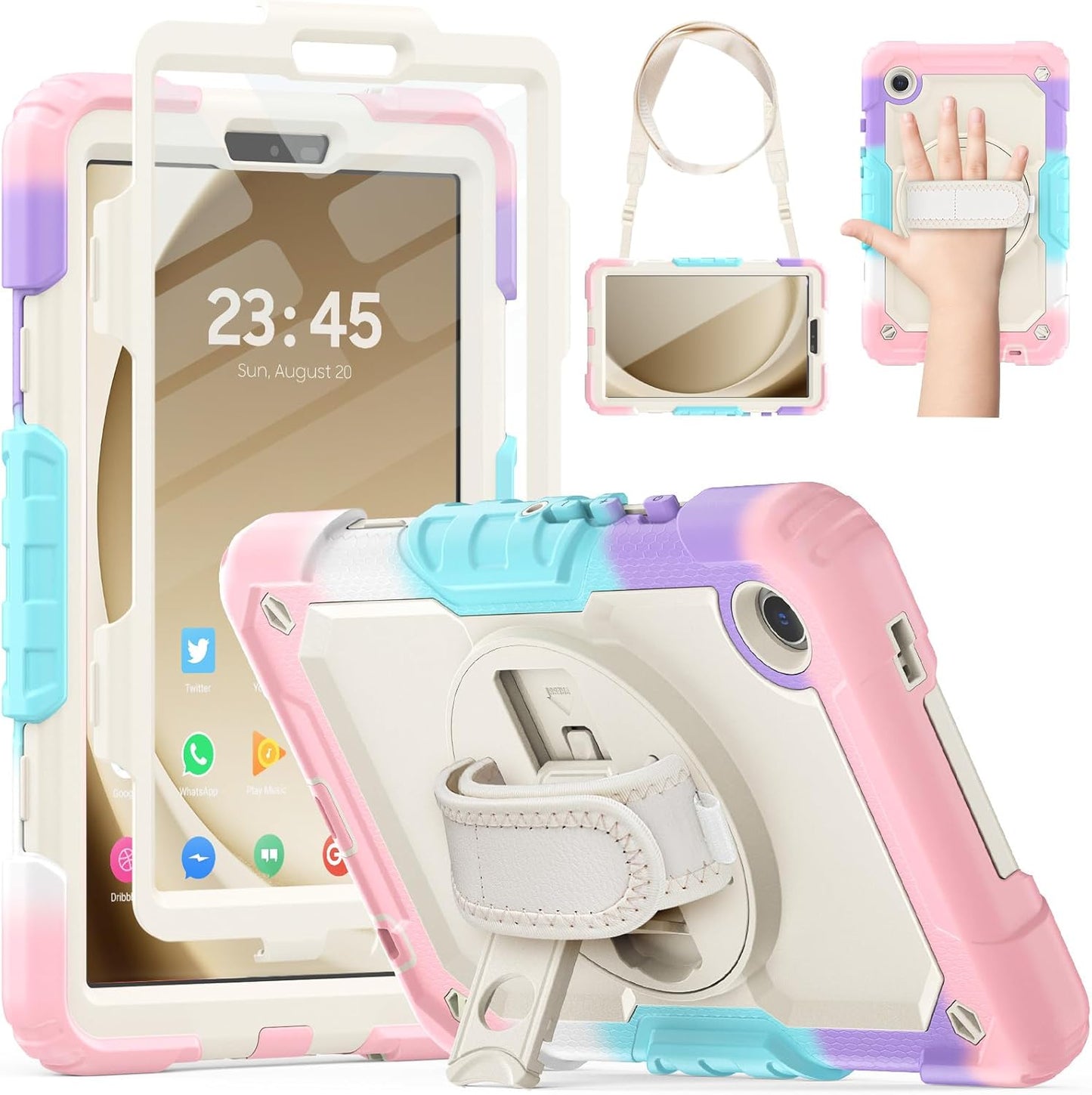 HXCASEAC Case for Samsung Galaxy Tab A9 8.7 Inch, Protective with Screen Protector/Hand Strap/Pen Holder, Sturdy Shockproof for Samsung A9 Tablet Case SM-X110 SM-X115 SM-X117 - Pink