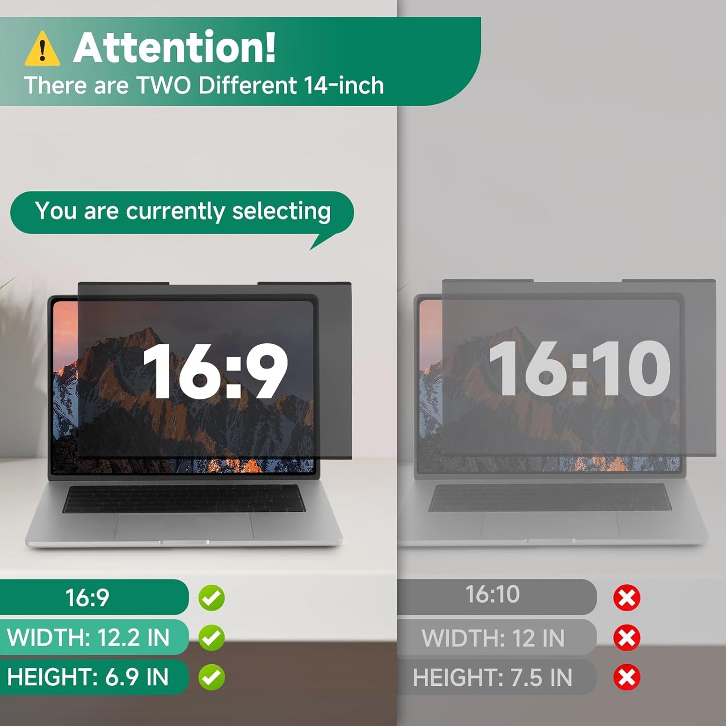 Nano-Suction Laptop Privacy Screen 14 Inch 16:9, Removale Screen Privacy Shield for Laptop, Anti Glare, Anti Bule Light, Screen Protector for Lenovo HP Dell Acer Asus Thinkpad