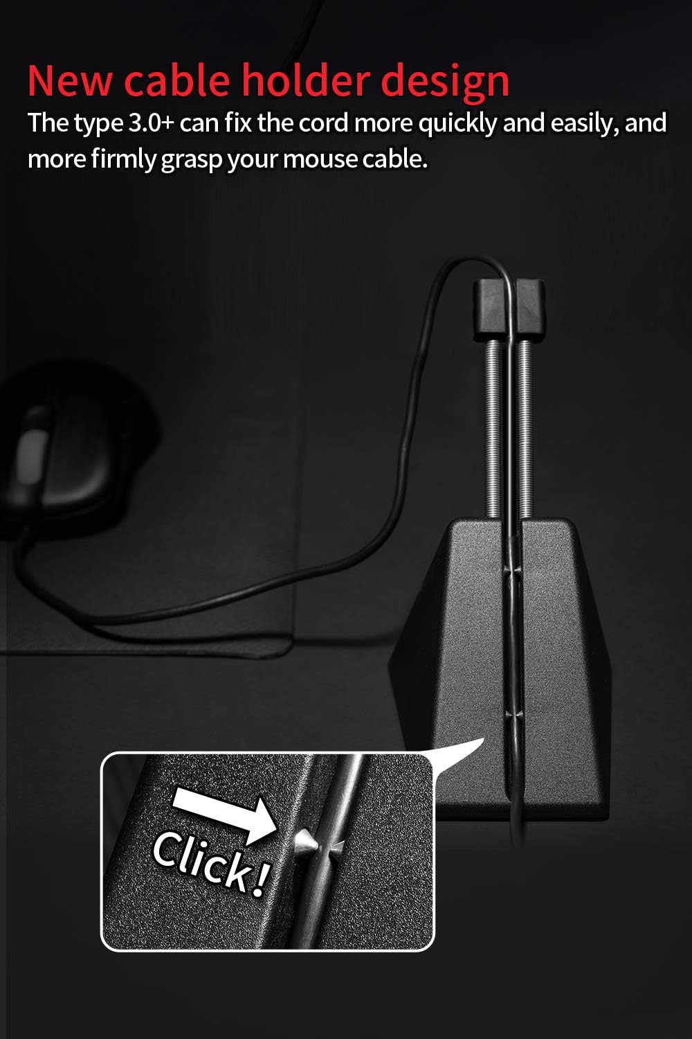 Hotline Games Mouse Bungee 3.0+ Mouse Cord Clip Cord Management System Fixer Holder for Esports FPS Game (3.0+ Black)