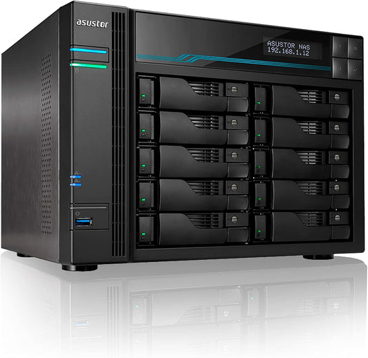 Asustor Lockerstor 10 Pro AS7110T 10 Bay NAS - Network Storage Enclosure, Quad Core 3.4GHz CPU, 8GB RAM DDR4, M.2 NVMe SSD Caching