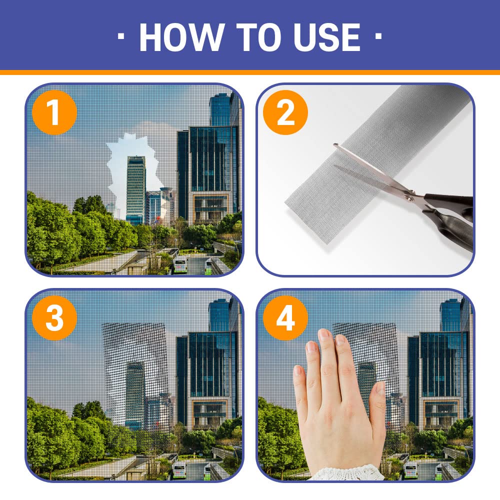 HA SHI Screen Repair Kit for Windows or Doors (4" x 15FT, Black) 3-Layer Strong Adhesive Tape, Made in Korea, Ease-Installation Fiberglass Covering Mesh