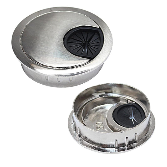 2 Pcs Desk Grommet 2" / 50 mm, Desk Cord Hole Cover, Cable Grommet Metal Zinc Alloy Materilal, Desk Hole Grommet for Home & Office Pc, Detachable Cable Cord Organizer-Brushed Silver