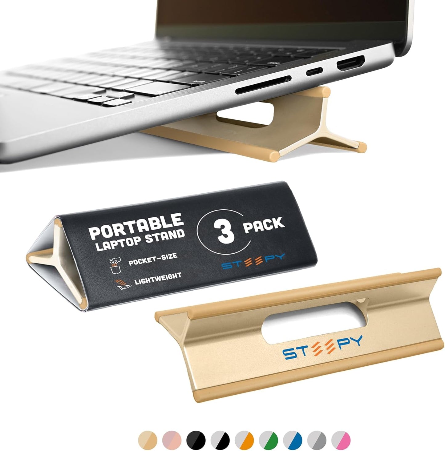 Steepy Adjustable Laptop Riser - 3 Height Computer Stand for Desk - Portable Laptop Stand