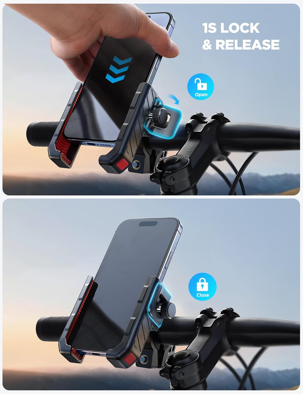 JOYROOM Motorcycle Bike Phone Mount Holder - Bicycle Handlebar Cell Phone Mount - Stroller Scooter Phone Clip for iPhone Samsung Galaxy 4.7''-7'' Smartphones