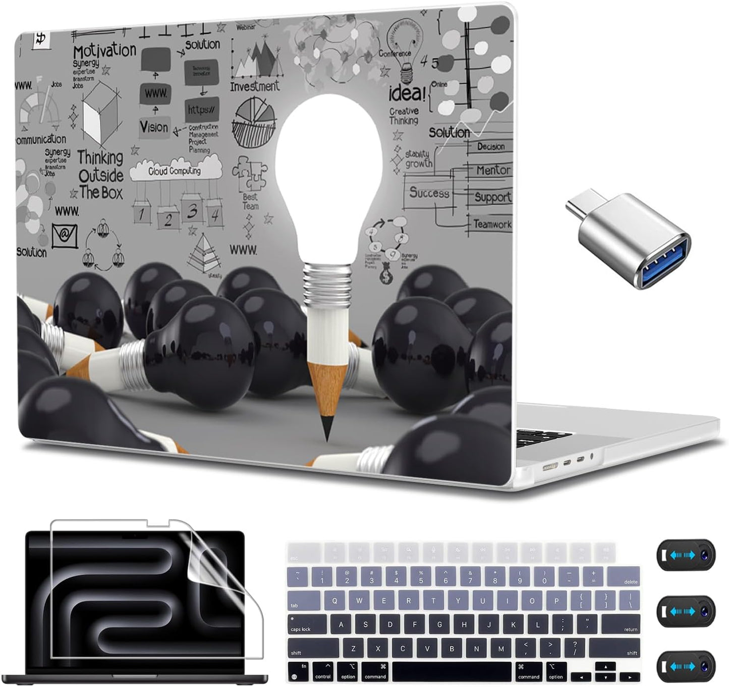 CISSOOK Creative Bulb Hard Shell Case for MacBook Pro 14 inch 2024 2023 2022 2021 Release Model M4 Chip A3112 A3185 A3401 / A2992 A2918 M3/ A2779 M2 / A2442 M1 with Touch ID 2021-2024